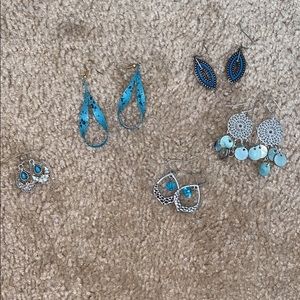 Set of 5 Blue Dangly Earrings